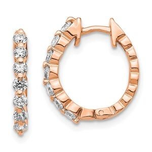 14k Rose Gold Diamond Hinged Hoop Earrings .7 inch